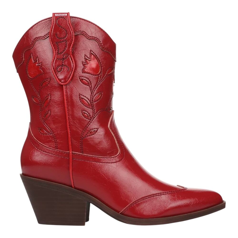 Sam & Libby Women's Flash Block Heel Western Low Shaft Boots Red Size 8 - Picture 2 of 5
